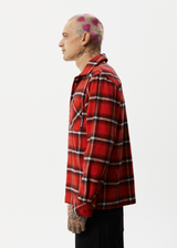 Afends Mens Nobody - Recycled Flannel Long Sleeve Shirt - Deep Red - Afends mens nobody   recycled flannel long sleeve shirt   deep red   streetwear   sustainable fashion