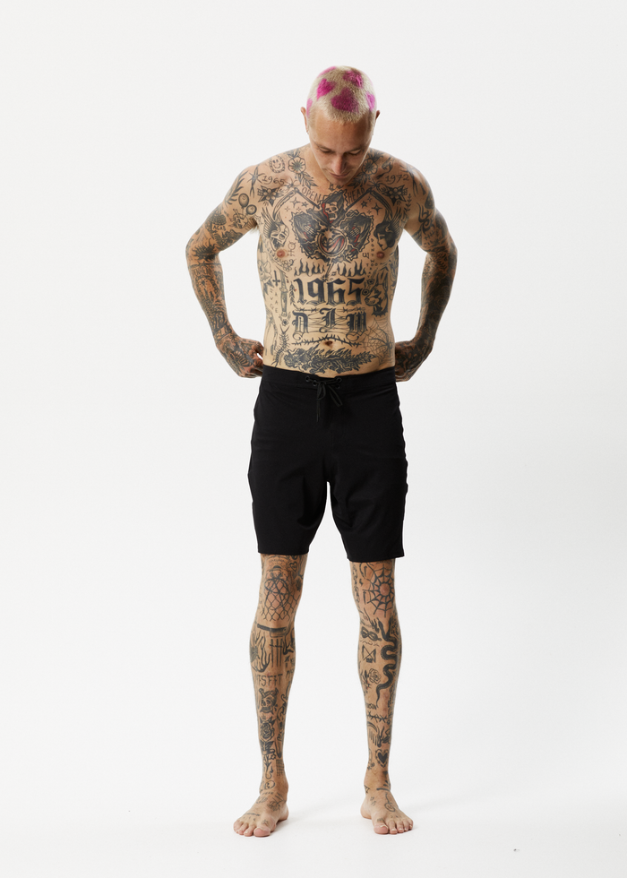 Afends Mens Question Everything - Recycled Fixed Waist Boardhorts - Black - Streetwear - Sustainable Fashion