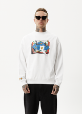 Afends Mens Globe - Recycled Crew Neck Graphic Jumper - White - Afends mens globe   recycled crew neck graphic jumper   white   streetwear   sustainable fashion