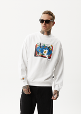 Afends Mens Globe - Recycled Crew Neck Graphic Jumper - White - Afends mens globe   recycled crew neck graphic jumper   white   streetwear   sustainable fashion