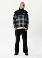 Afends Mens Nobody - Recycled Fleece Pullover - Black Check - Afends mens nobody   recycled fleece pullover   black check   streetwear   sustainable fashion