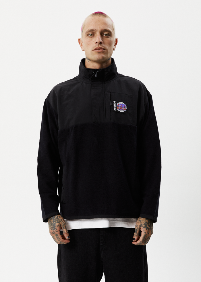 Afends Mens Nobody - Recycled Fleece Pullover - Black - Streetwear - Sustainable Fashion