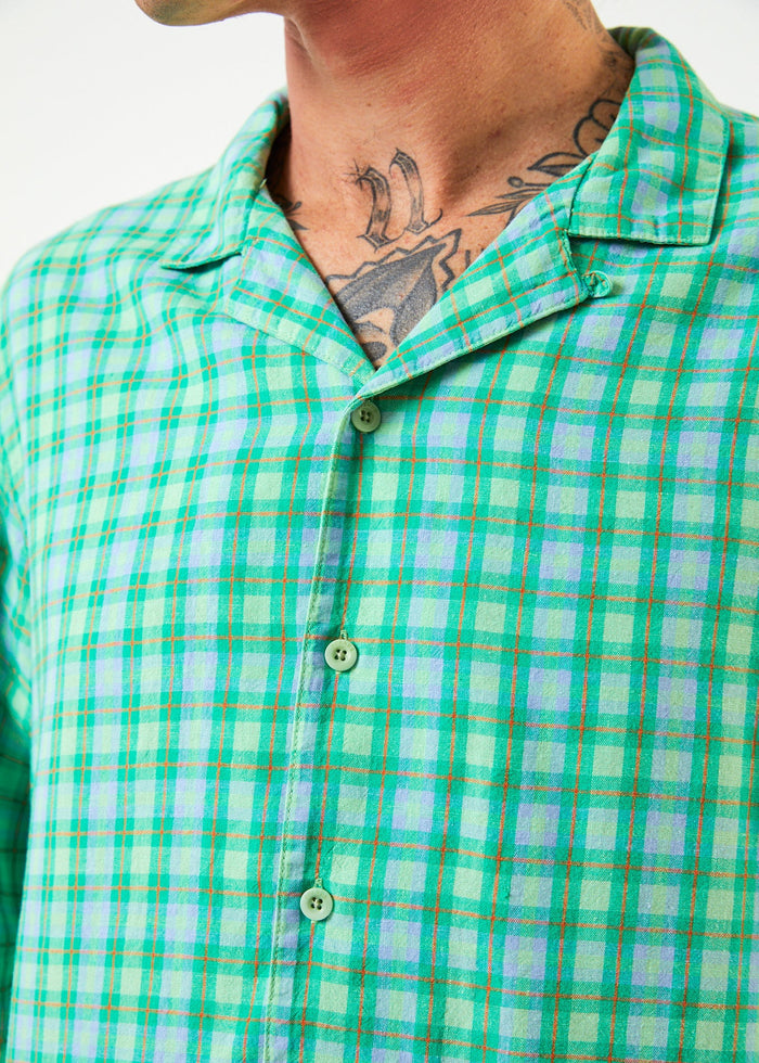 Afends Mens Meadows - Hemp Check Long Sleeve Shirt - Forest Check - Streetwear - Sustainable Fashion