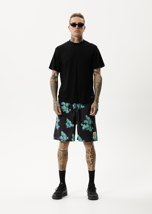 Afends Mens House Of Darwin - Hemp Oversized Shorts - Charcoal Floral