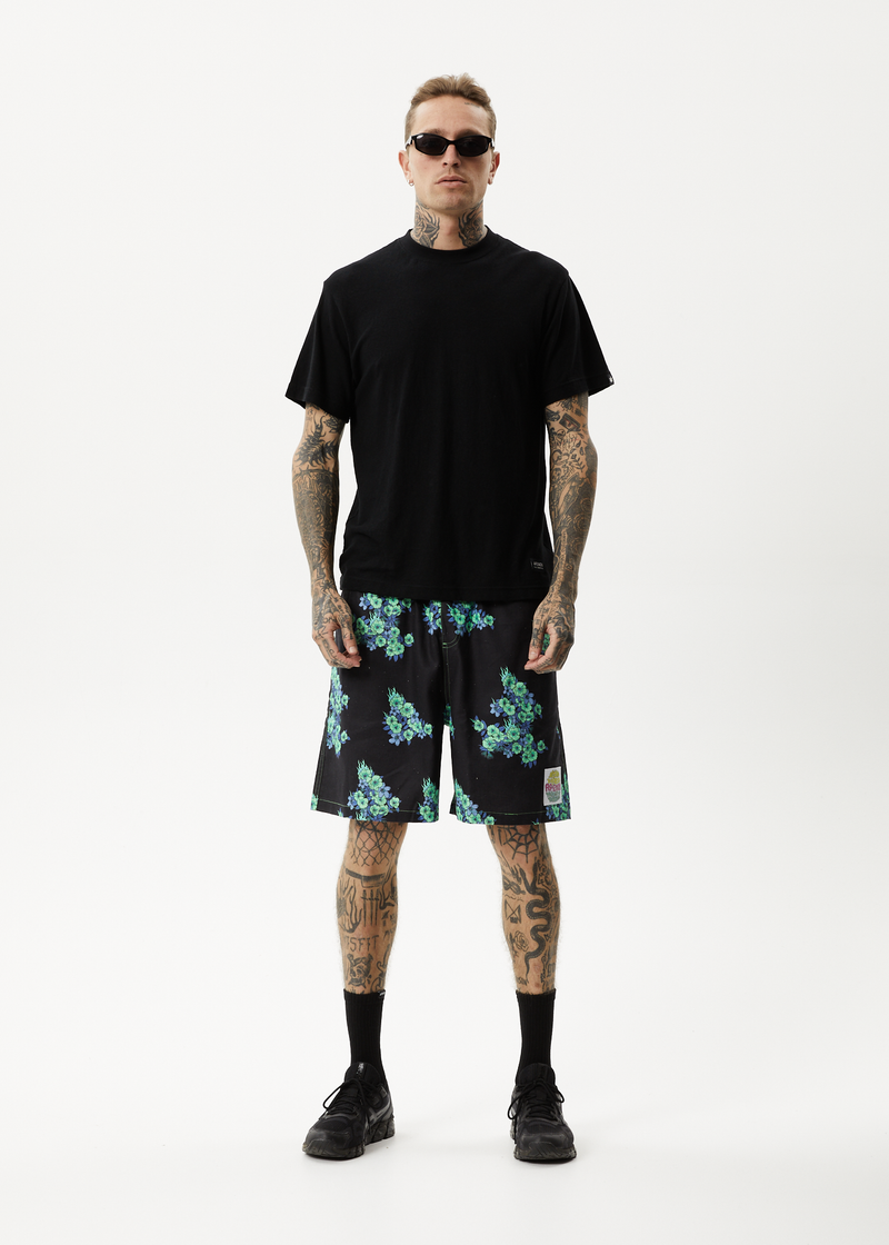 AFENDS Mens House Of Darwin - Oversized Shorts - Charcoal Floral