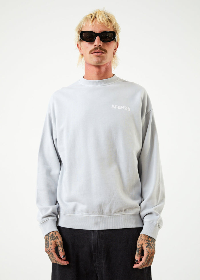 Afends Mens Vortex - Recycled Crew Neck Jumper - Smoke - Streetwear - Sustainable Fashion