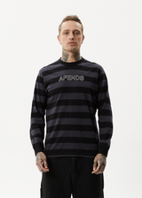 Afends Mens Sideline - Recycled Long Sleeve Striped T-Shirt - Black - Afends mens sideline   recycled long sleeve striped t shirt   black   streetwear   sustainable fashion