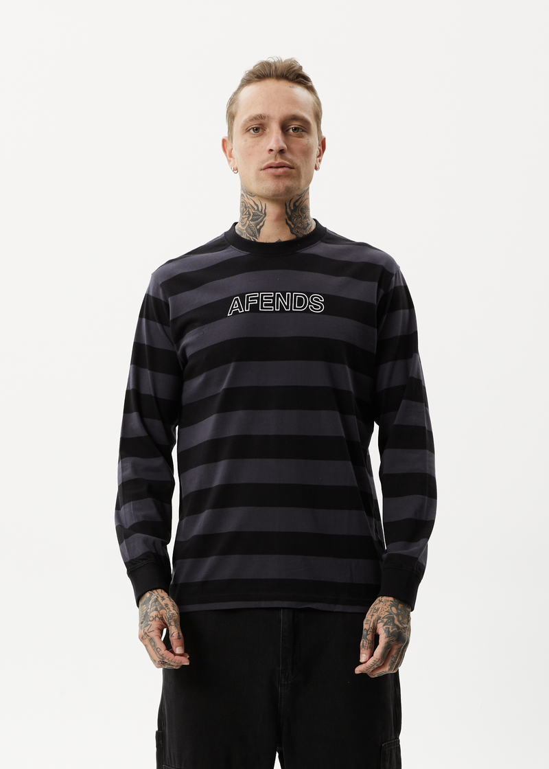Afends Mens Sideline - Recycled Long Sleeve Striped T-Shirt - Black