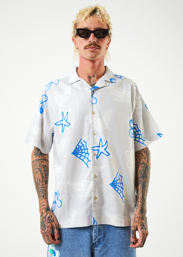 Afends Mens Planetary - Hemp Cuban Short Sleeve Shirt - Smoke - Streetwear - Sustainable Fashion