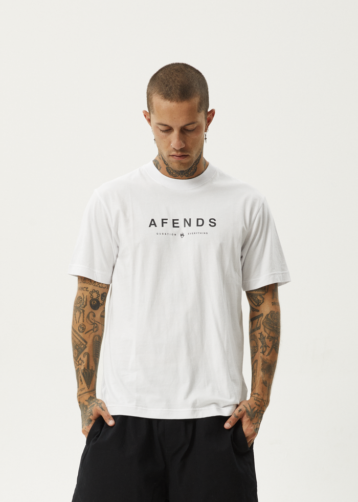 AFENDS Mens Thrown Out - Retro Fit Tee - White / Black - Streetwear - Sustainable Fashion