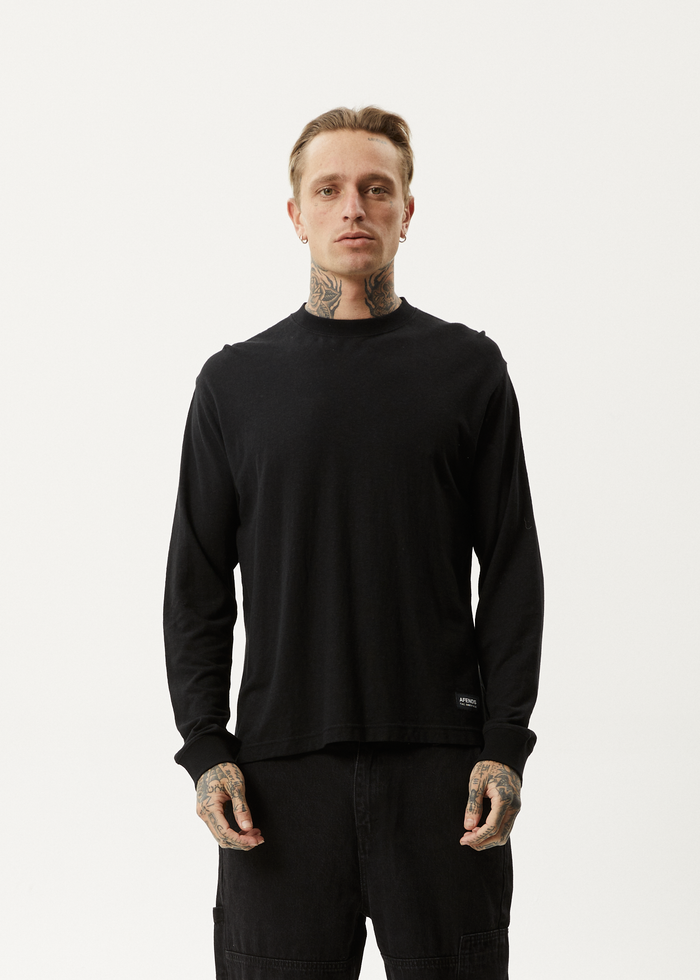 AFENDS Mens Essential - Long Sleeve Tee - Black - Streetwear - Sustainable Fashion