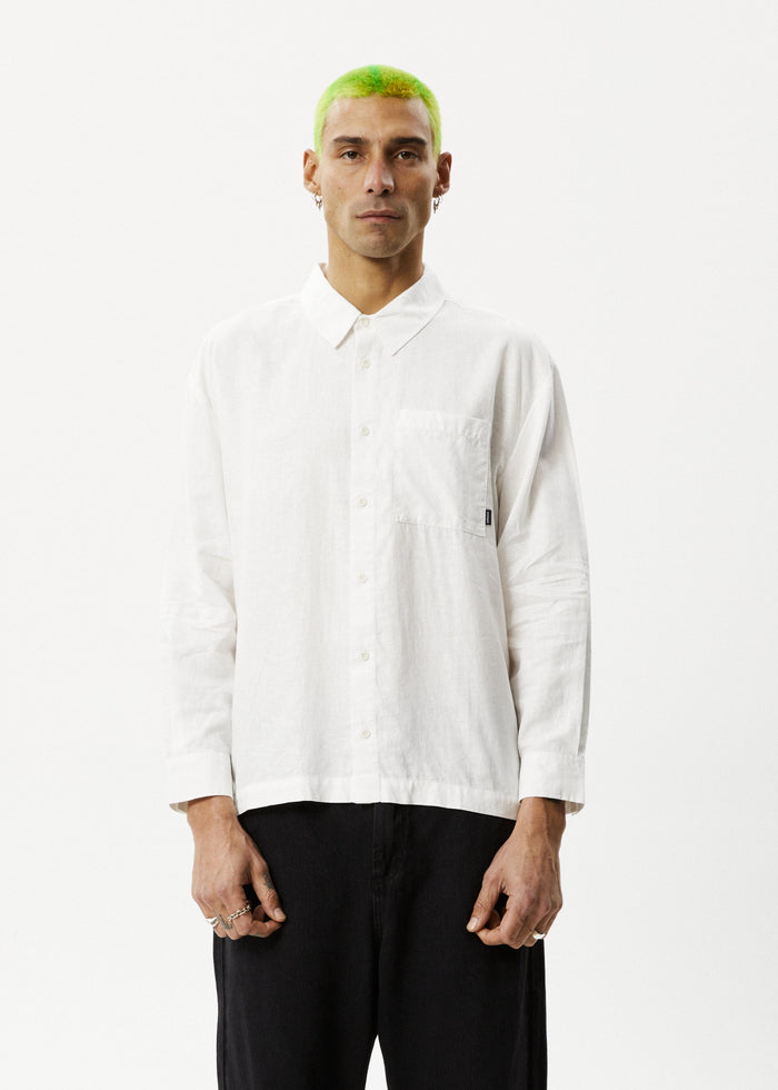 Afends Mens Everyday - Hemp Long Sleeve Shirt - White - Streetwear - Sustainable Fashion