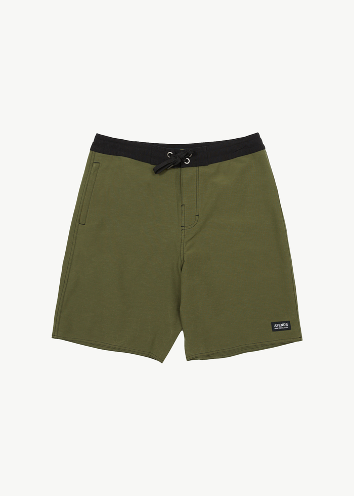 Afends Mens Surf Related - Hemp Fixed Waist Boardshort 20" - Military - Streetwear - Sustainable Fashion