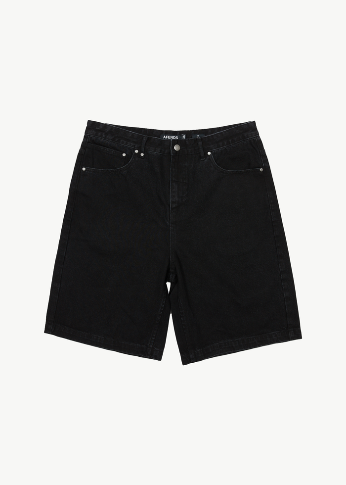 AFENDS Mens Lil C - Denim Baggy Fit Short - Washed Black - Streetwear - Sustainable Fashion