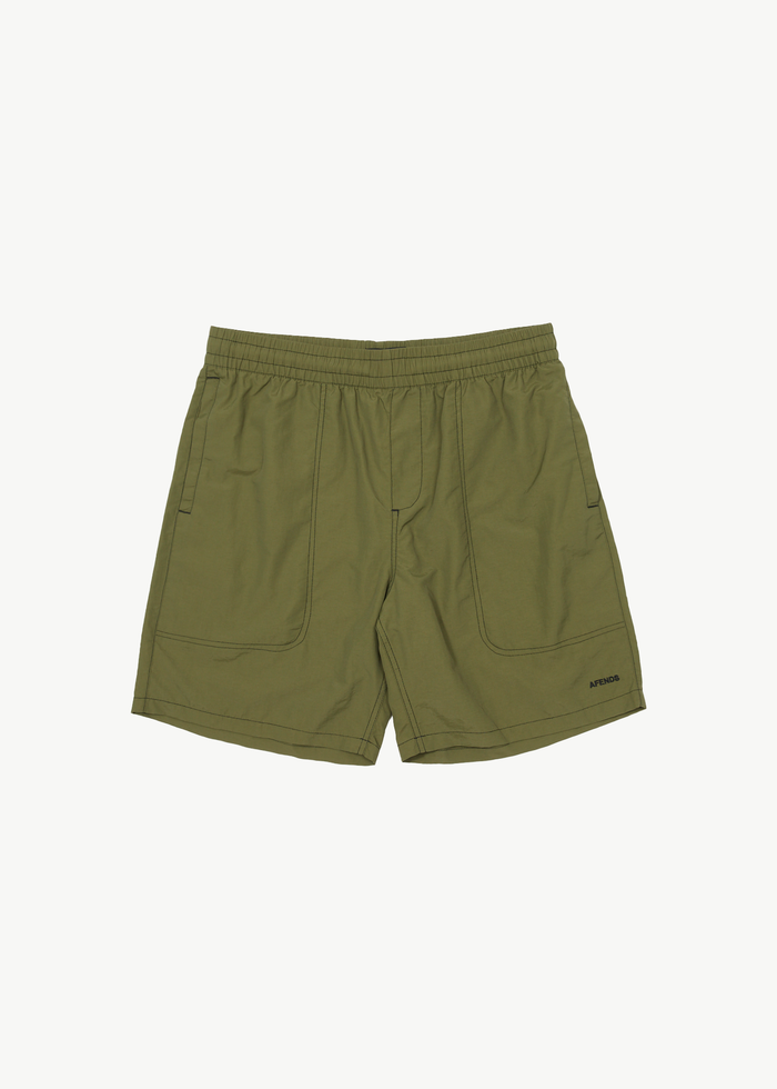 Afends Mens Baywatch - Recycled Swim Short 18" - Military - Streetwear - Sustainable Fashion