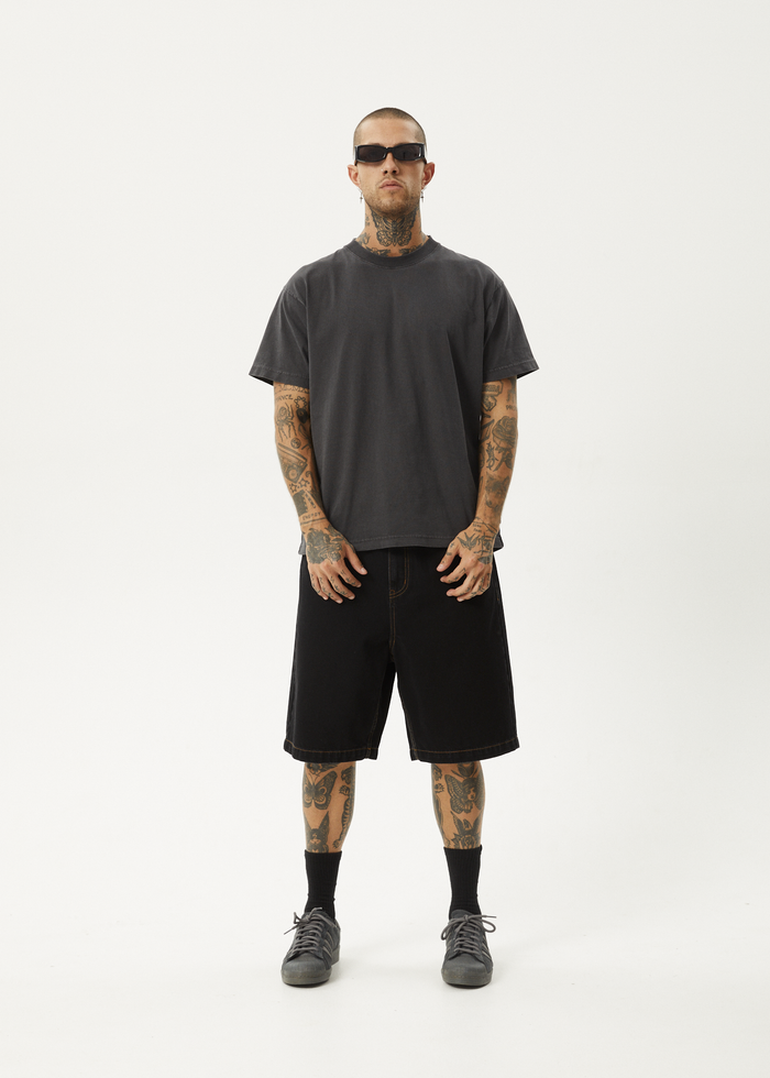 Afends Mens Lil C - Denim Baggy Short 22" - Washed Black - Streetwear - Sustainable Fashion