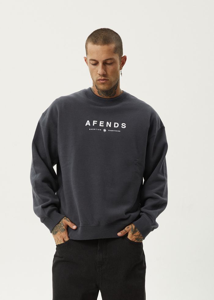 Afends Mens Thrown Out - Crew Neck - Charcoal - Streetwear - Sustainable Fashion