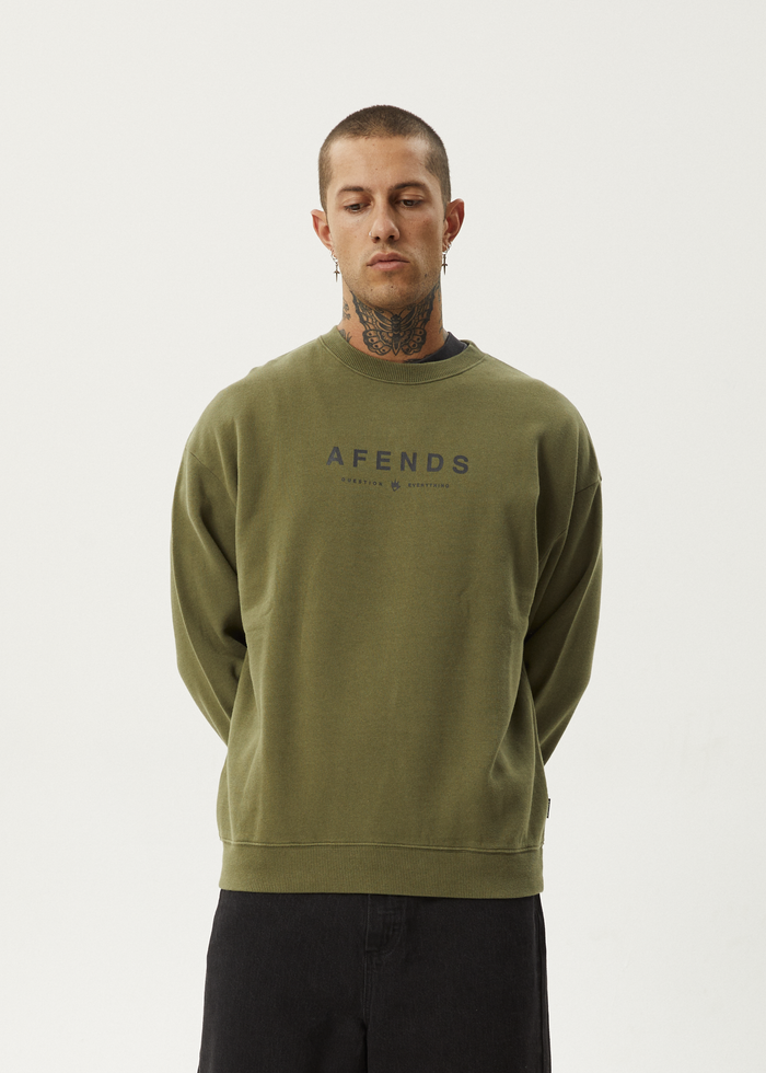 Afends Mens Thrown Out - Crew Neck - Military - Streetwear - Sustainable Fashion
