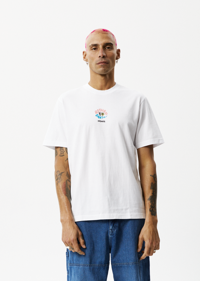 Afends Mens Return To Earth - Recycled Retro Graphic T-Shirt - White - Streetwear - Sustainable Fashion