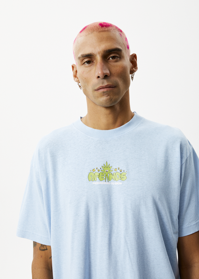 Afends Mens Programmed - Hemp Boxy Graphic Logo T-Shirt - Powder Blue - Streetwear - Sustainable Fashion