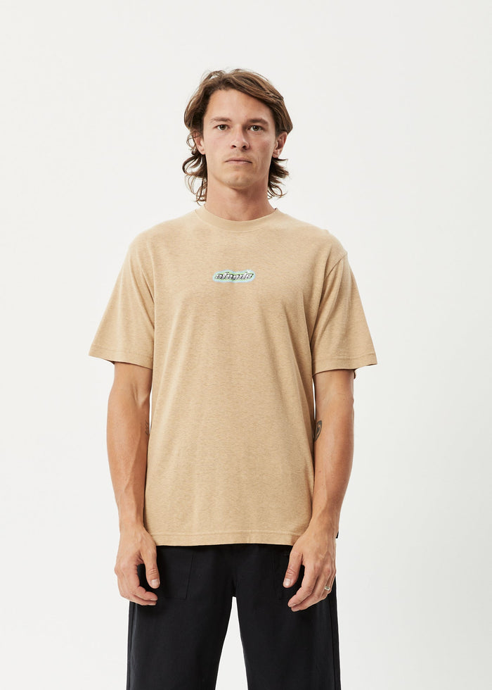 AFENDS Mens Heatwave - Retro Graphic Logo T-Shirt - Tan - Streetwear - Sustainable Fashion