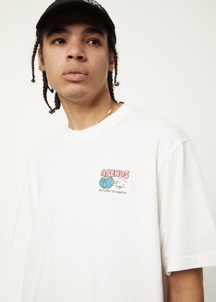 Afends Mens Back To It - Recycled Retro Graphic Logo T-Shirt - White - Streetwear - Sustainable Fashion
