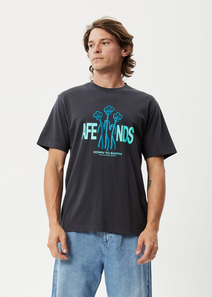 Afends Mens Grooves - Recycled Retro Graphic T-Shirt - Charcoal - Streetwear - Sustainable Fashion