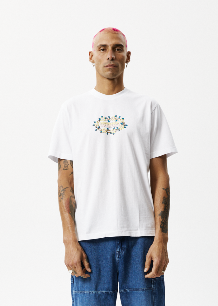 Afends Mens Bloom - Recycled Retro Graphic Logo T-Shirt - White - Streetwear - Sustainable Fashion