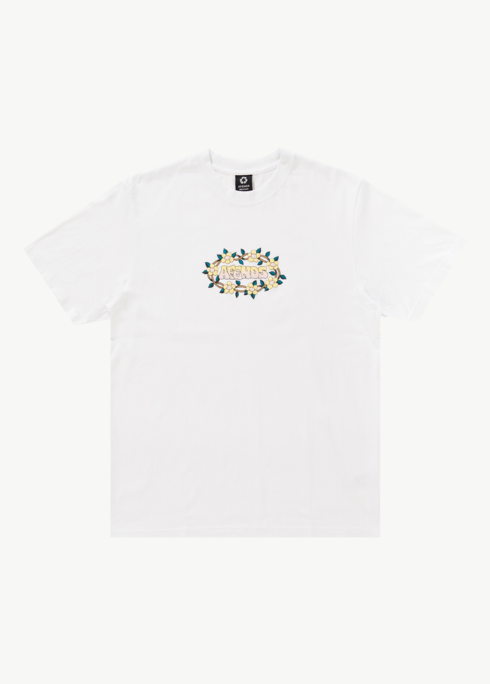 Afends Mens Bloom - Recycled Retro Graphic Logo T-Shirt - White - Streetwear - Sustainable Fashion