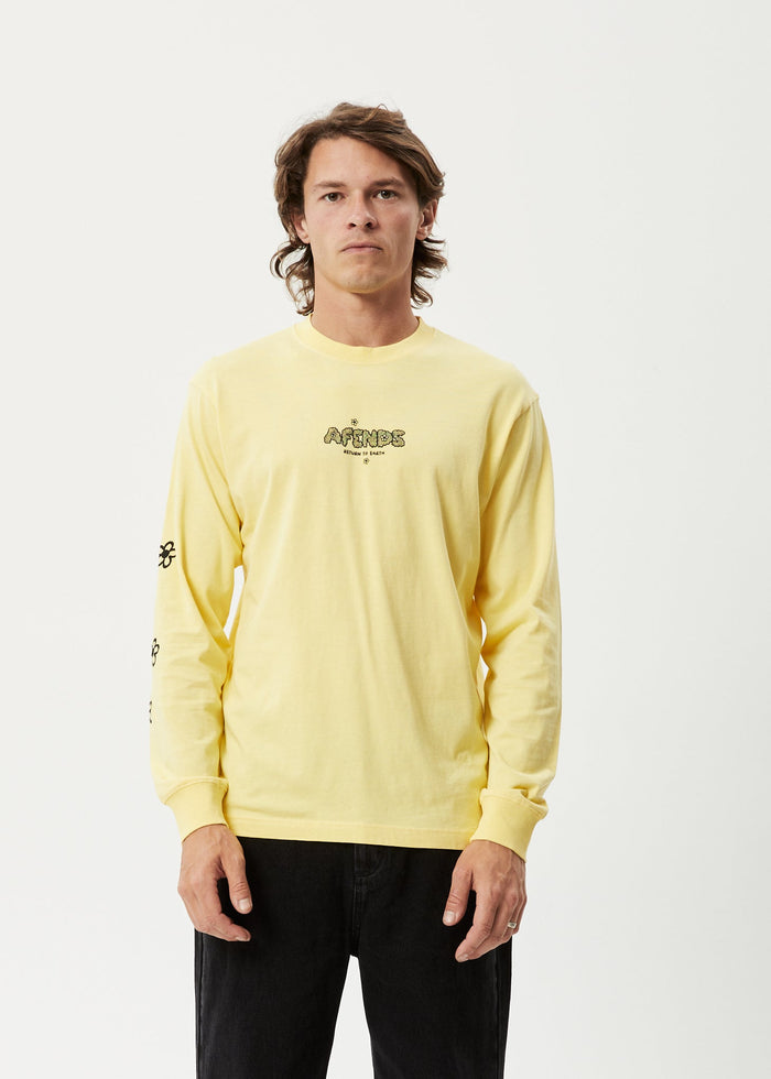 Afends Mens Earthling - Recycled Long Sleeve Graphic Logo T-Shirt - Butter - Streetwear - Sustainable Fashion