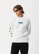 AFENDS Mens Earthling - Recycled Long Sleeve Graphic Logo T-Shirt - White - Afends mens earthling   recycled long sleeve graphic logo t shirt   white   streetwear   sustainable fashion
