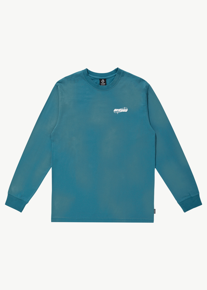 Afends Mens Eternal - Recycled Long Sleeve Graphic Logo T-Shirt - Worn Azure - Streetwear - Sustainable Fashion