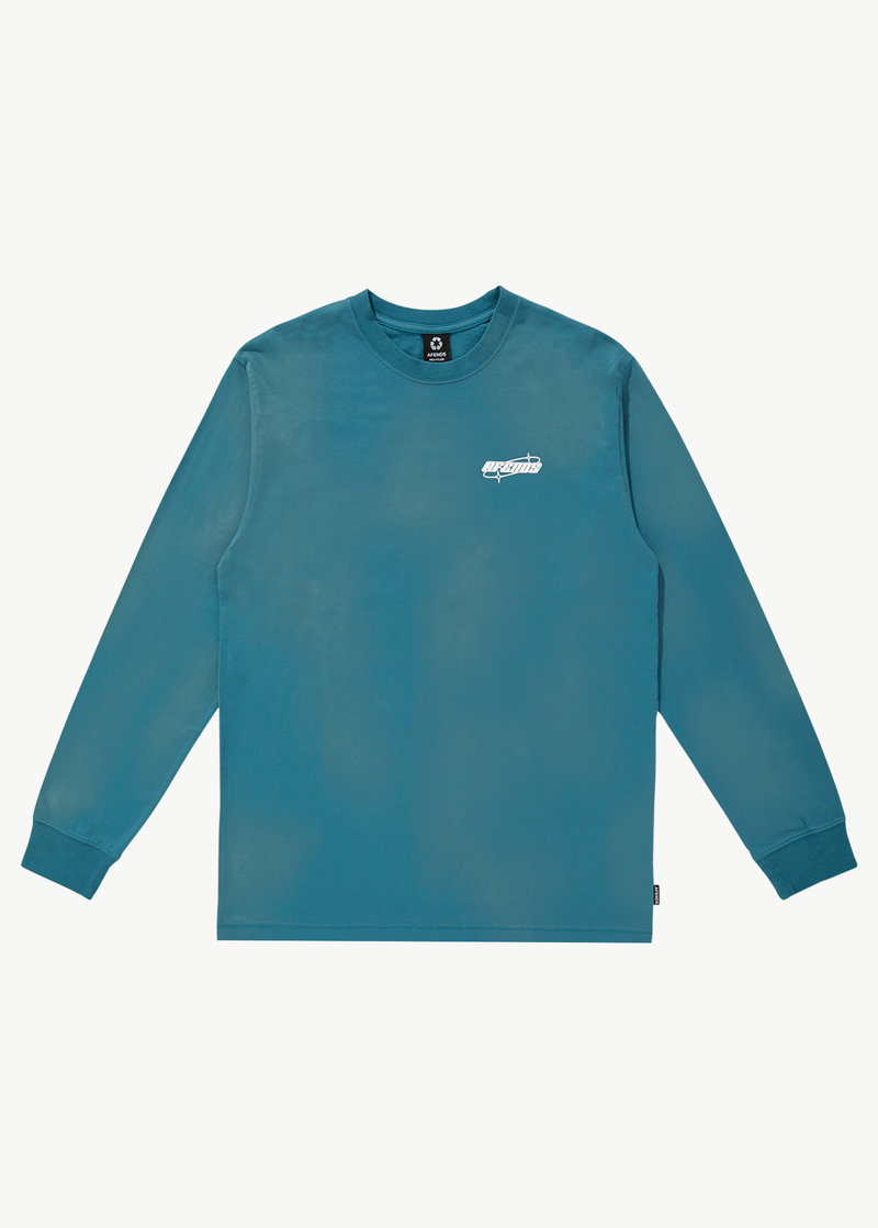 AFENDS Mens Eternal - Long Sleeve Graphic Logo T-Shirt - Worn Azure