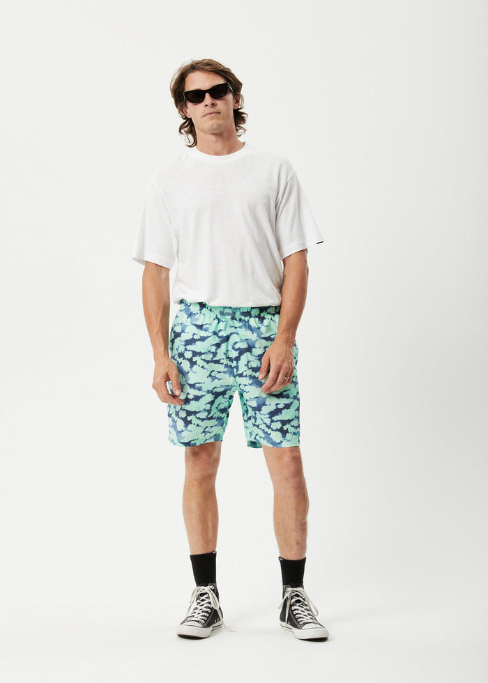 Afends Mens Baywatch Liquid - Organic Elastic Waist Shorts - Jade Floral - Streetwear - Sustainable Fashion
