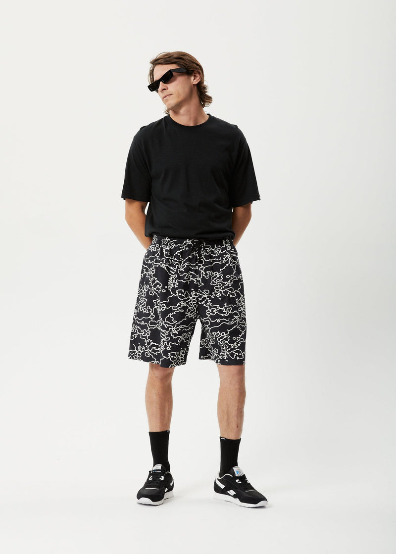 AFENDS Mens Script - Elastic Waist Short - Black