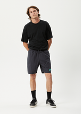 Afends Mens Baywatch World - Organic Elastic Waist Shorts - Charcoal - Afends mens baywatch world   organic elastic waist shorts   charcoal   streetwear   sustainable fashion