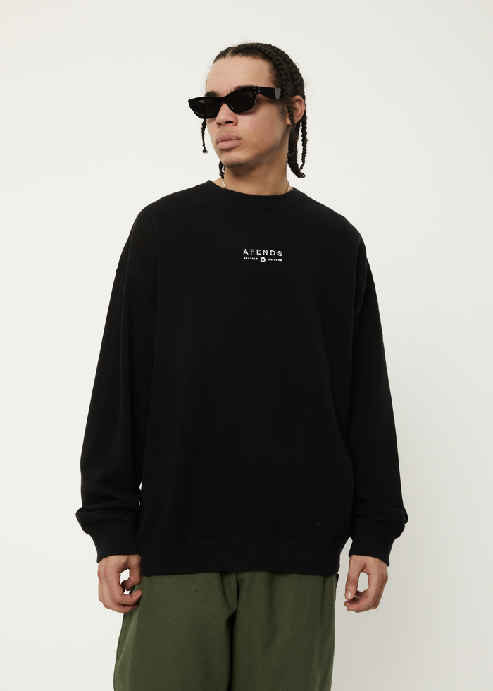 Afends Mens Calico - Recycled Crew Neck Jumper - Black - Streetwear - Sustainable Fashion