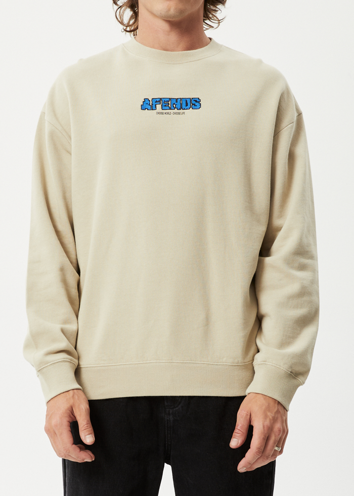 Afends Mens World - Recycled Crew Neck Jumper- Cement - Streetwear - Sustainable Fashion