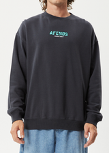 AFENDS Mens World - Crew Neck Jumper - Charcoal - Afends mens world   crew neck jumper   charcoal   streetwear   sustainable fashion