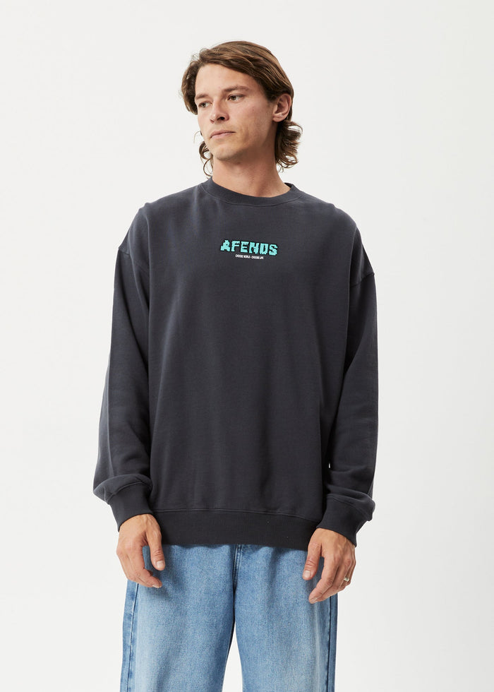 Afends Mens World - Recycled Crew Neck Jumper - Charcoal - Streetwear - Sustainable Fashion
