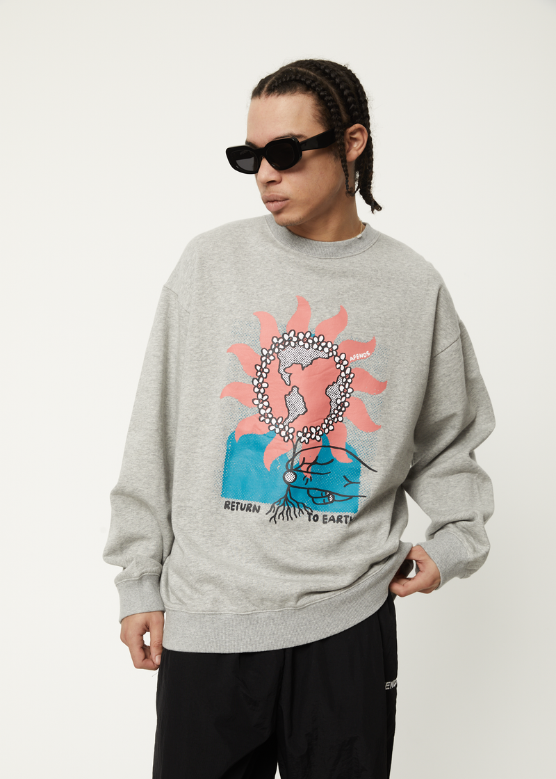 Afends Mens Return To Earth - Recycled Crew Neck Jumper - Shadow Grey Marle