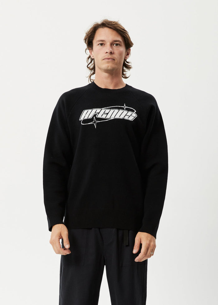 Afends Mens Eternal - Recycled Knit Crew Neck Jumper - Black - Streetwear - Sustainable Fashion
