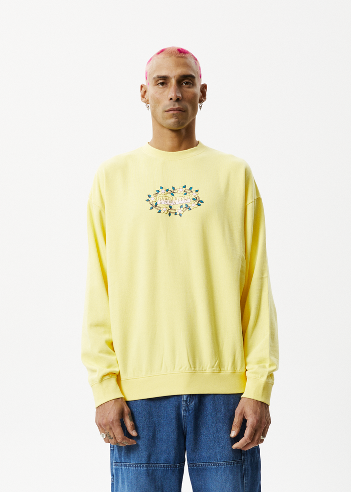 Afends Mens Bloom - Recycled Crew Neck Jumper - Butter - Streetwear - Sustainable Fashion