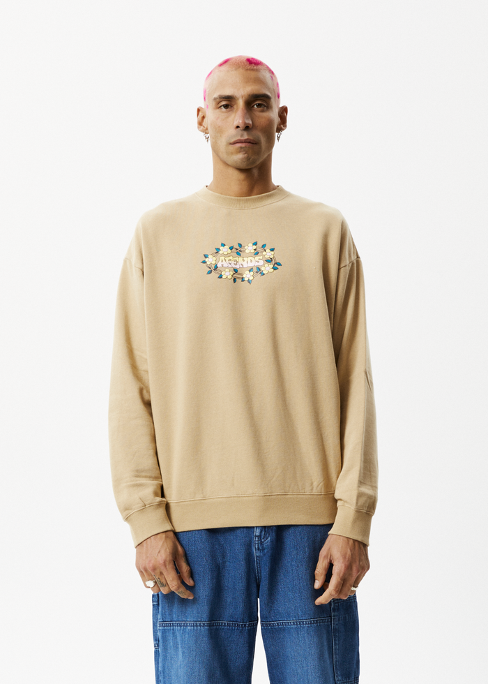 Afends Mens Bloom - Recycled Crew Neck Jumper - Tan - Streetwear - Sustainable Fashion