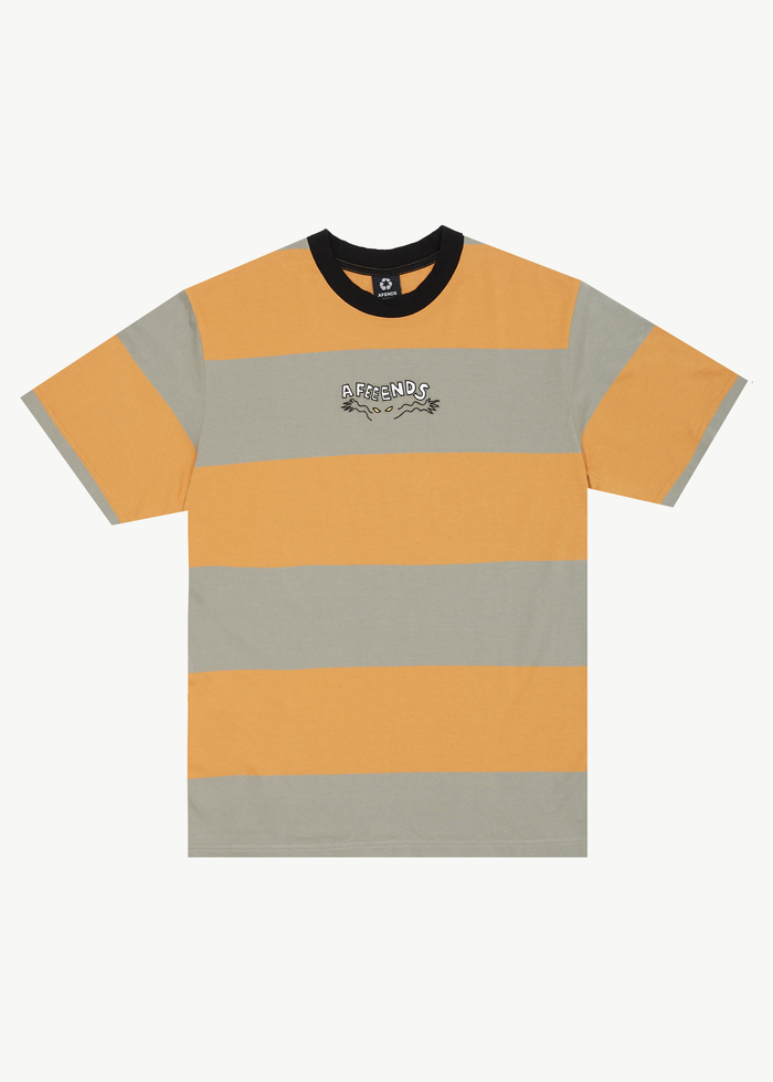 Afends Mens Space - Stripes Retro Logo T-Shirt - Mustard Stripe - Streetwear - Sustainable Fashion