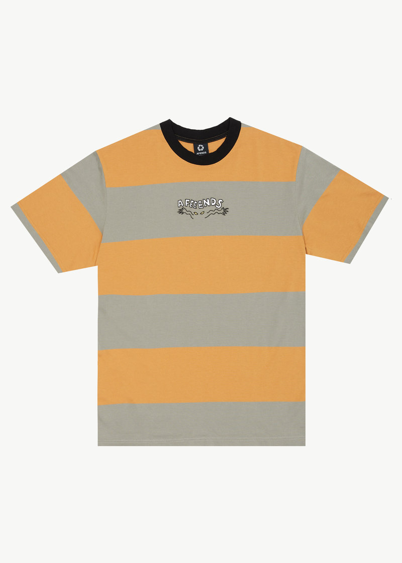 Afends Mens Space - Stripes Retro Logo T-Shirt - Mustard Stripe