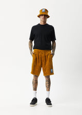 Afends Mens Waterfall Ninety Eights - Corduroy Elastic Waist Shorts - Mustard - Afends mens waterfall ninety eights   corduroy elastic waist shorts   mustard   streetwear   sustainable fashion