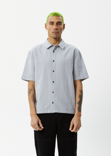 Afends Mens Intergalactic -  Short Sleeve Shirt - Navy Stripe - Afends mens intergalactic    short sleeve shirt   navy stripe   streetwear   sustainable fashion
