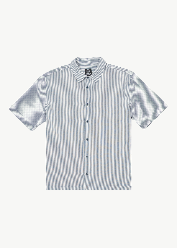 Afends Mens Intergalactic -  Short Sleeve Shirt - Navy Stripe