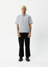 Afends Mens Intergalactic -  Short Sleeve Shirt - Navy Stripe - Afends mens intergalactic    short sleeve shirt   navy stripe   streetwear   sustainable fashion